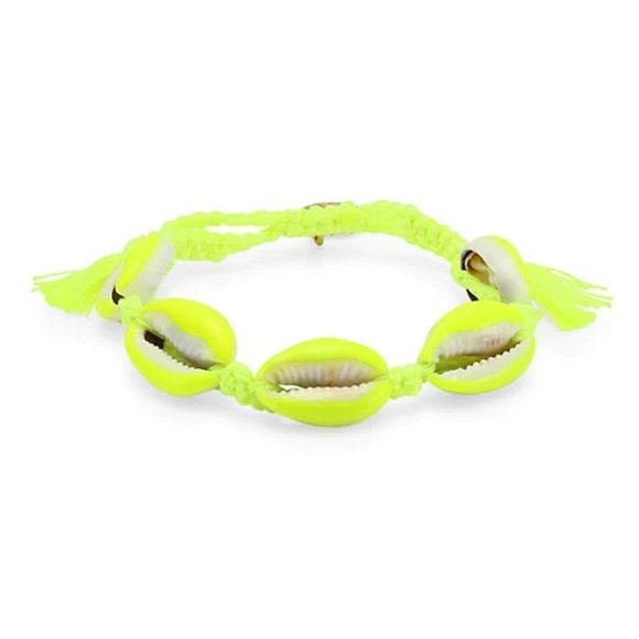 Venessa Arizaga Neon Yellow Shell Pull-Tie Braided Bracelet - Neon Yellow - Picture 1 of 6